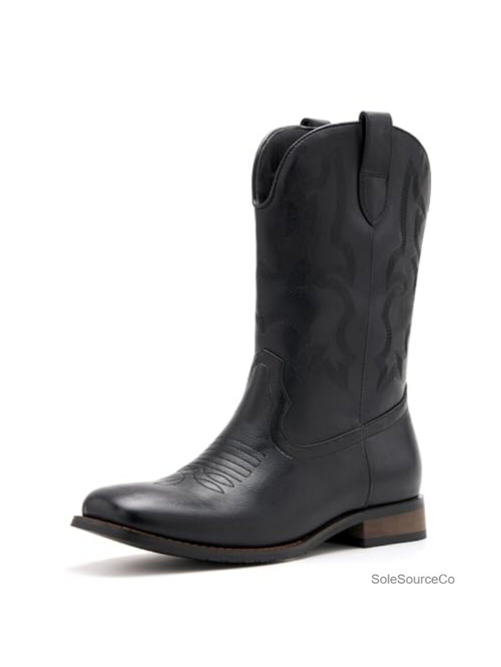 Square Toe Embroidered Western Cowboy Boots Mid-Calf Pull-On